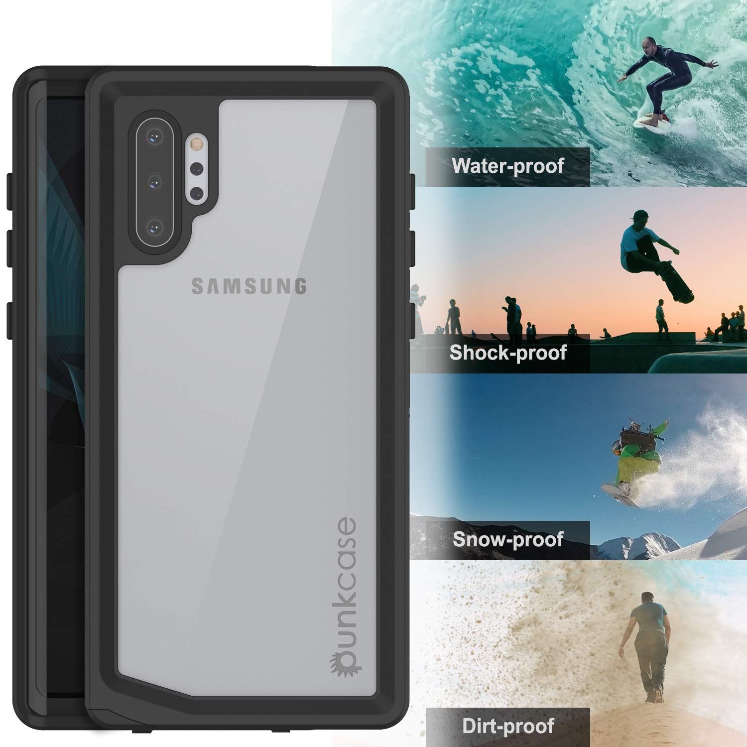 Punkcase Galaxy Note 10 Plus Waterproof Case [StudStar Series] [Slim Fit] [IP68 Certified] [Shockproof] [Dirtproof] [Snowproof] Armor Cover Compatible W/Samsung Galaxy Note 10+ Plus [Clear]