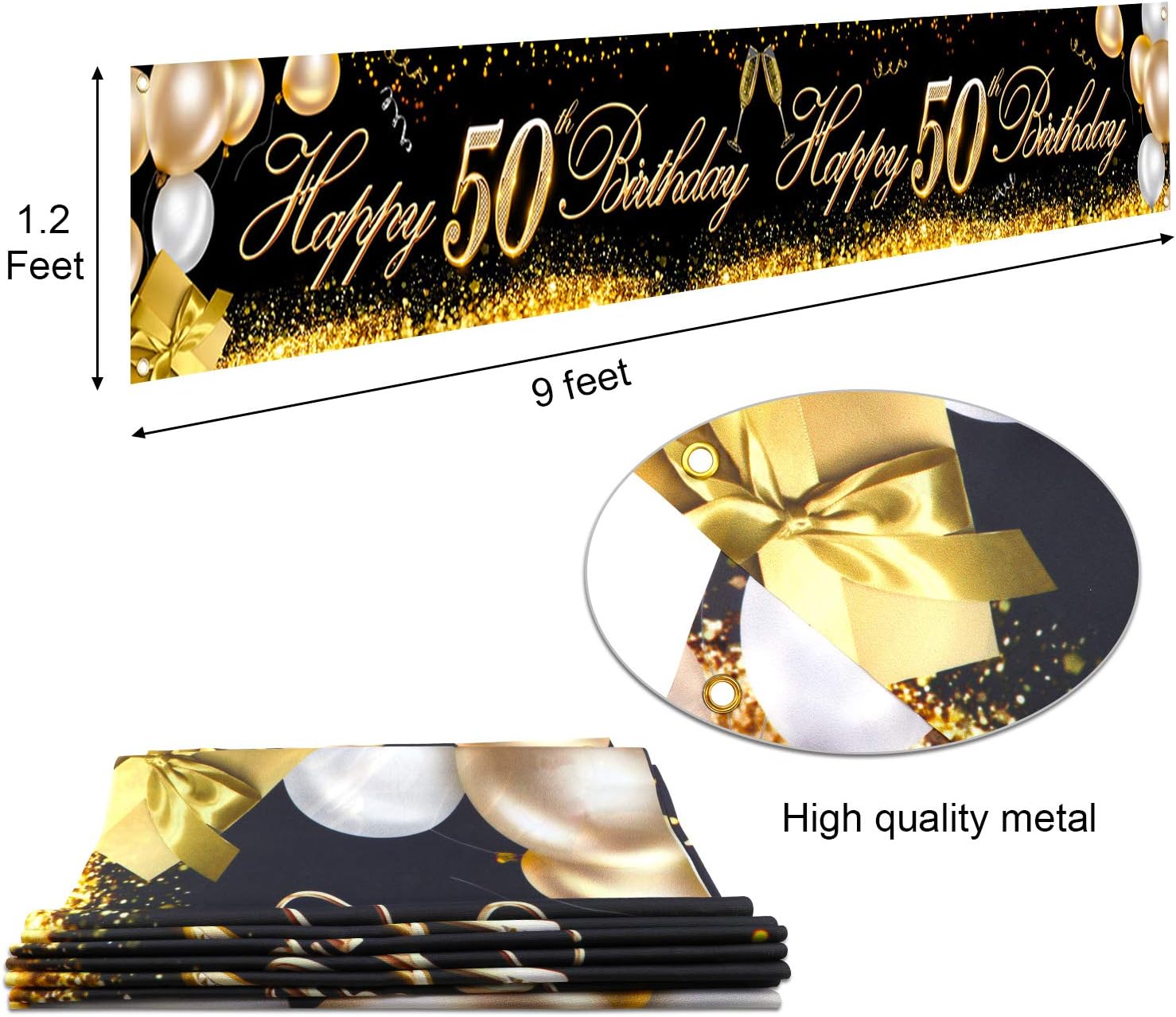 HOWAF Long Happy 50th Birthday Banner Decoration Black Gold, Banner for 50th Birthday Decoration Backdrop Garden Table Wall - Image 4