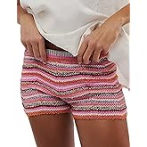 Yimoon Women's Y2K Striped Crochet Knit Shorts Rainbow Color Block Elastic Waisted Comfy Lounge Mini Shorts