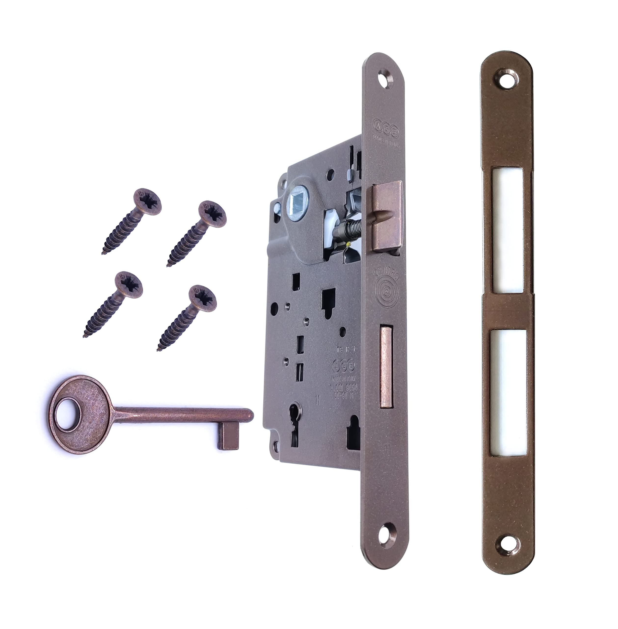 AGB - Center Series Internal Door Lock (Fr. 22x196, In. 90, En. 50, Qu. 8., KEY CHAIN, BRONZE PAINTED)