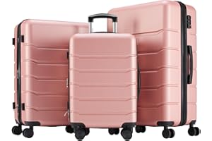 ZIBBIZO 3-Piece Luggage Sets, Hard Shell Suitcases with Spinner Wheels, Expandable Lightweight Rolling Suitcase Sets with TSA Lock, Pink (20/24/28 Inch)