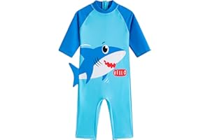 LIZENS Boys Swimsuit Rash Guard Suit Bluey Shark One Piece Long Sleeve Surfing Suit for Kids