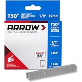 Arrow 508 Heavy Duty T50 1/2-Inch Leg Length, 3/8-Inch Crown, Staples for Upholstery, Construction, Furniture, Crafts, 1250 Count(Pack of 1)