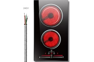 Electric Cooktop 2 Burner, Nefaracy 12 Inch Electric Stove with 3200W, Built-in Ceramic Cooktop 240V, Slide Control, Timer & Safety Lock, 9 Heating Level, Hard Wire(No Plug)