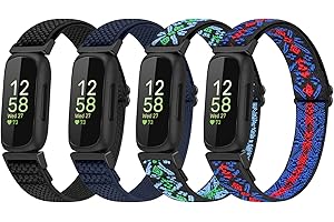 Vodtian 4 Pack Bands Compatible with Fitbit Inspire 3/Inspire 2/Inspire/Inspire HR/Ace 3/Ace 2 Band, Elastic Adjustable Nylon Loop Straps Replacement Sport Stretchy Wristband for Women Men Kids