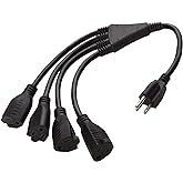 4 Way Power Splitter - 1 to 4 Extension Cord Splitter, 1.5' Short Extension Cord UL Listed, Outlet Splitter 3 Prong, Power St