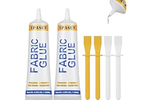 EPASUN Fabric Glue, 120ML x 2 Permanent Clear Fabric Glue for Clothing Washable, Strong Liquid Stitch Fabric Adhesive for Cotton, Flannel, Denim, Leather, Polyester, Doll Repair