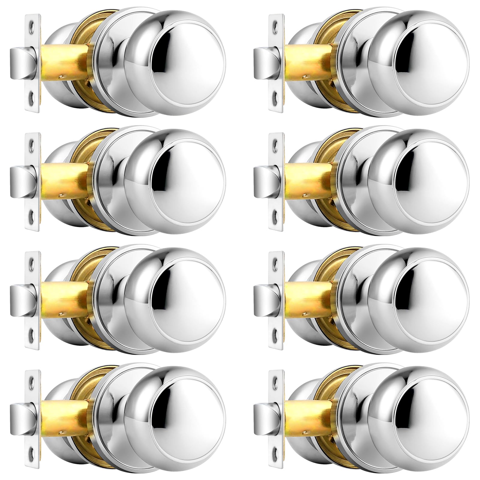 Probrico Polished Chrome Passage Door Knobs, Interior Door Lock for Hallway Closet, Keyless Round Ball Knob Handle, No Locking, 8 Pack Image Probrico Polished Chrome Passage Door Knobs, Interior Door Lock for Hallway Closet, Keyless Round Ball Knob Handle, No Locking, 8 Pack Image
