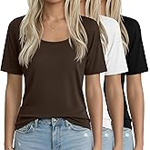 Neer 3 Pack Women's Scoop Neck Short Sleeve Tops Loose Fit Basic Casual T Shirts Lounge Layer Tees Summer
