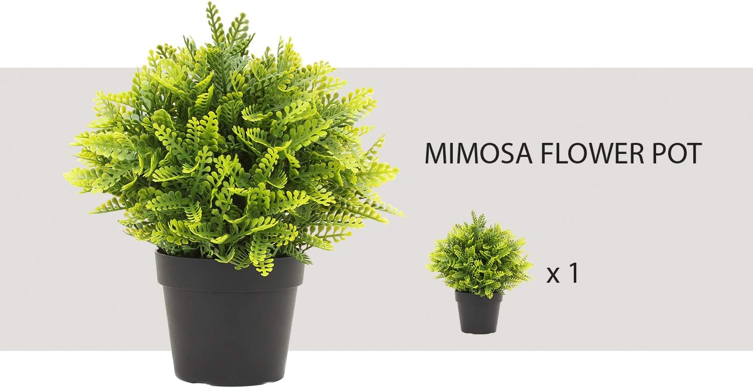 ECOOPTS Flower Planter Artificial Plant Pots Mini Succulent Plant Pots for Indoor and Outdoor Use, Mimosa Flower, 1 Pack -