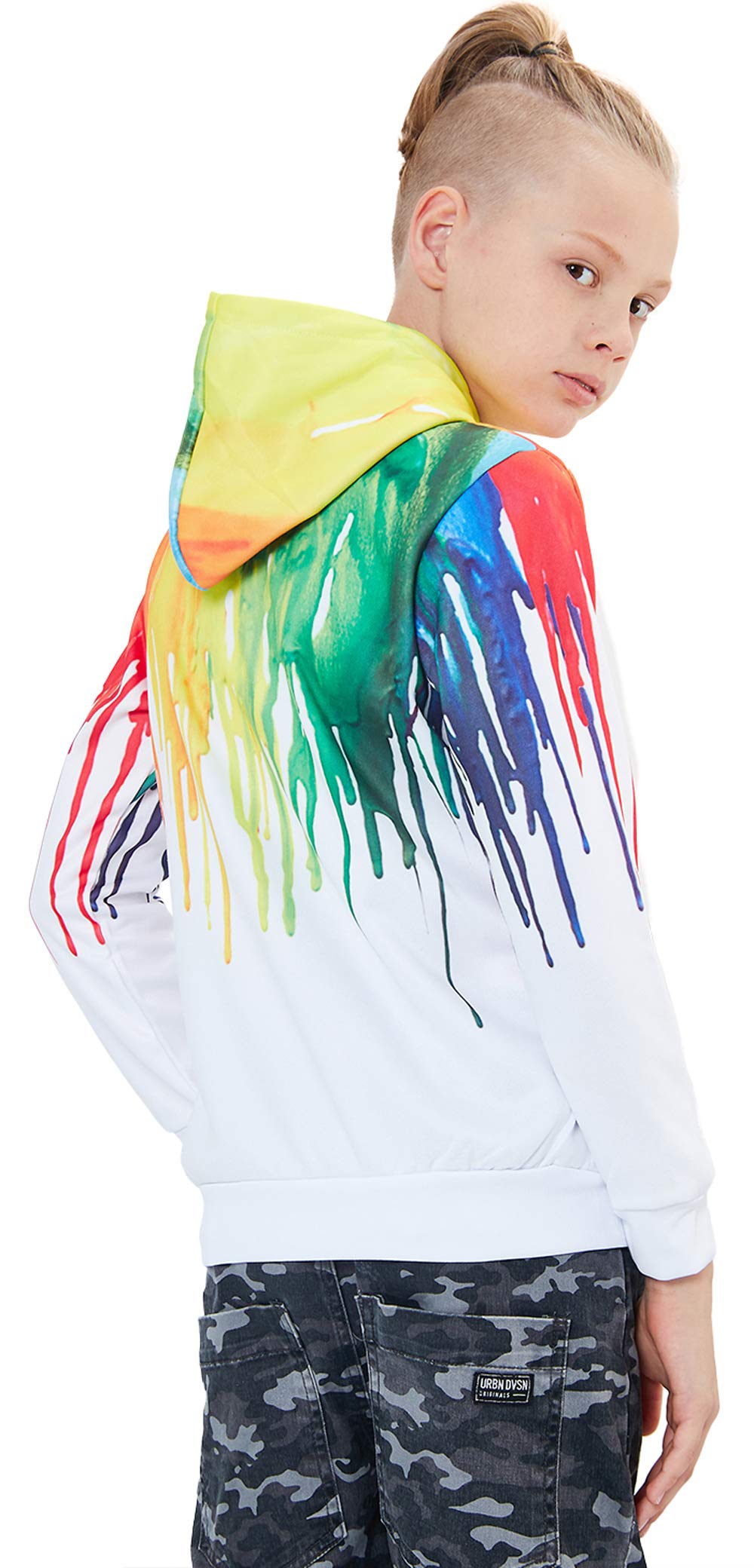 UNICOMIDEA Kid Boy Hoodies Sweatshirt Digital 3D Rainbow Printing Pullover Casual Long-Sleeve Jacket with Pocket Size M