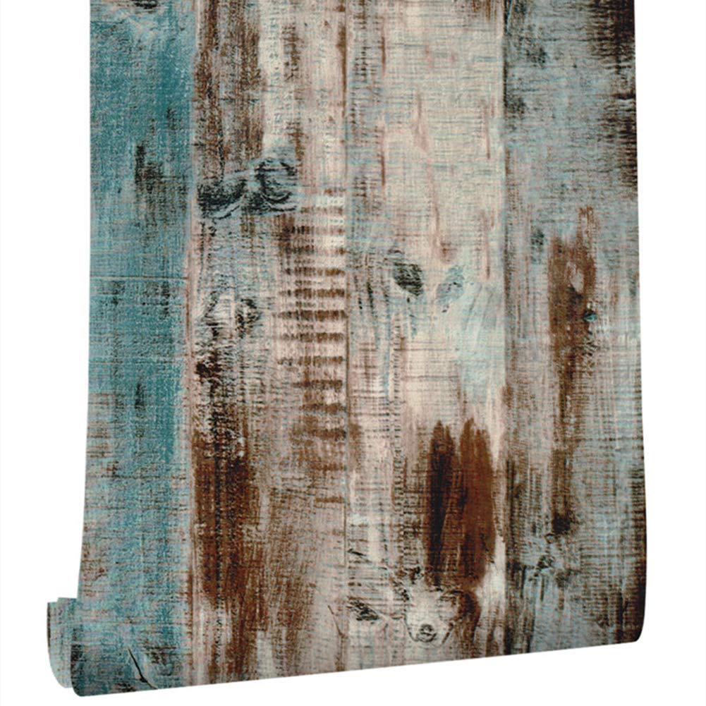 Livelynine 45CMx7M Shabby Chic Wallpaper for Bedroom Walls Doors Wood Effect Sticky Back Plastic Teal Wallpaper for Living Room Wall Contact Paper Self Adhesive Wood Panels for Walls Waterproof
