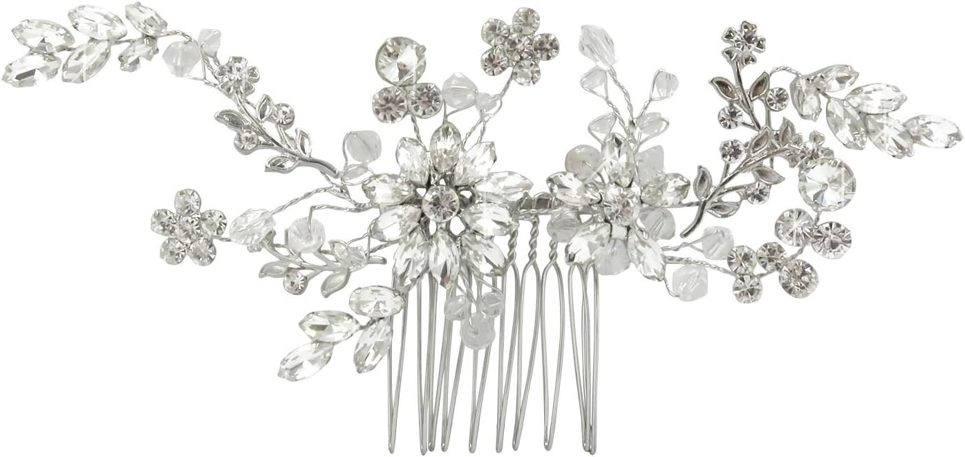 FDVIP Ladies Bridal Silver Rhinestone & Leaf Hair Clip Side Comb Elegant Headpiece Wedding Jewelry Bride Bridesmaid Accessories