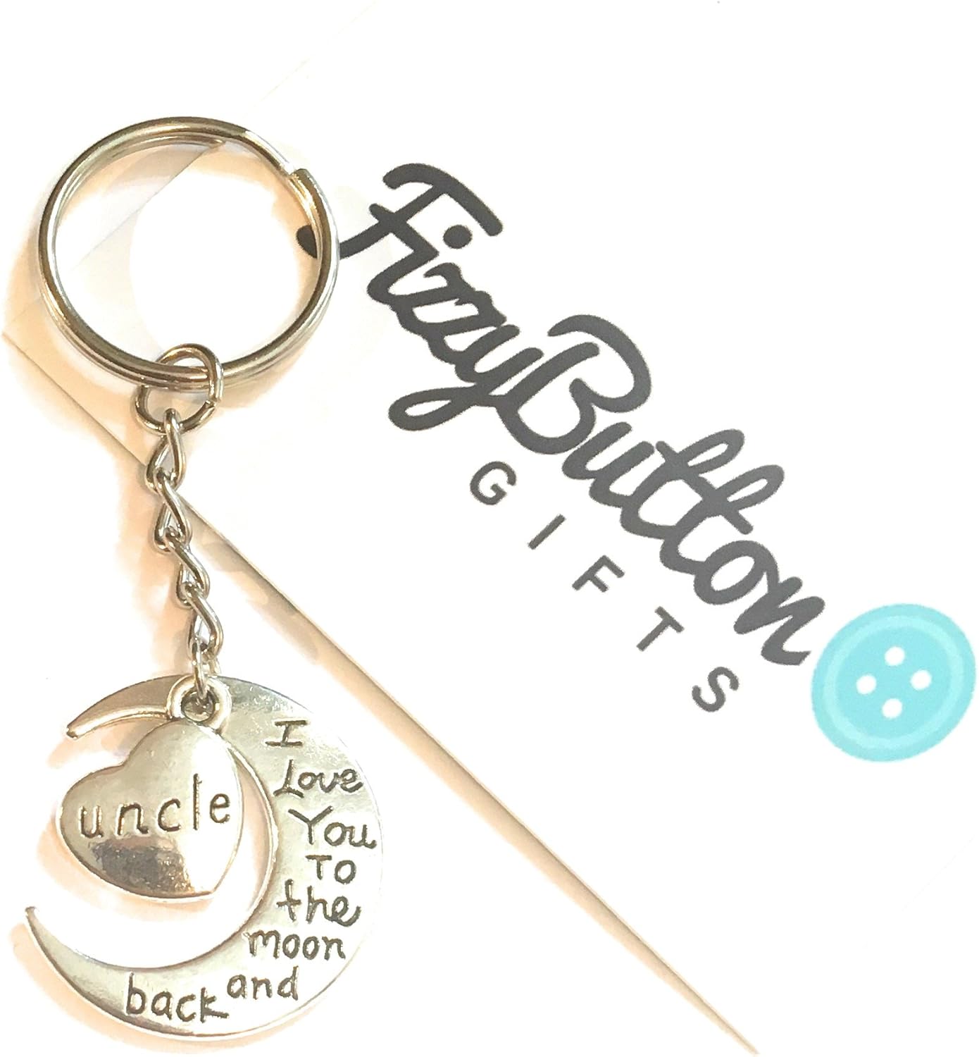 FizzyButton Gifts Keyring Uncle I love you to the moon and back silver tone charm key ring - Image 3
