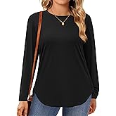 IN'VOLAND Womens Plus Size Long Sleeve Shirts Crewneck Side Split Tunic Tops Basic Loose Fit Tee Tops 2025