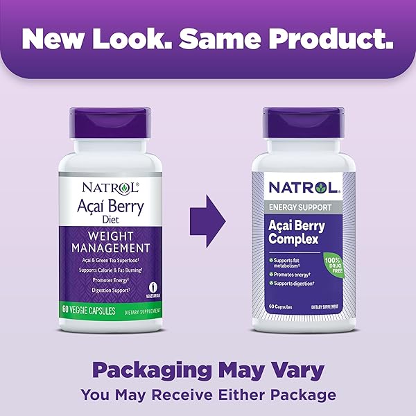 NATROL ACAI BERRY, DIETARY SUPPLEMENT, ANTIOXIDANT PROTECTION & DEFENSE, THE ULTIMATE SUPER FRUIT, 1,000 MG VEGGIE CAPSULES, 60 COUNT