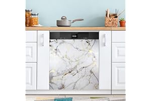 JIPONI Dishwasher Magnetic Cover White Gold Marble Dishwasher Magnetic Kitchen Art Decor, Dishwasher Magnetic Sticker 23 W x 26 H Inch