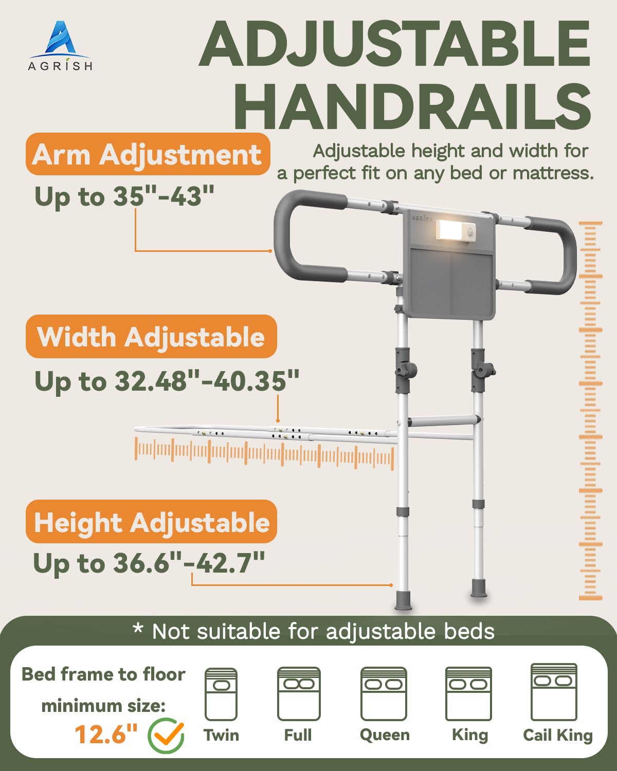 Bed Leg Rails Front Mua Agrish Foldable Bed Rails for Elderly Adults Safety - with Motion ...