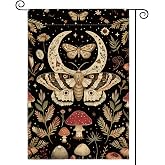 AVOIN colorlife Cottagecore Moth Garden Flag 12x18 Inch Outside | Double-sided, weather & fade Resistant, yard outdoor decoration, featuring mystical moth crescent moon & mushrooms