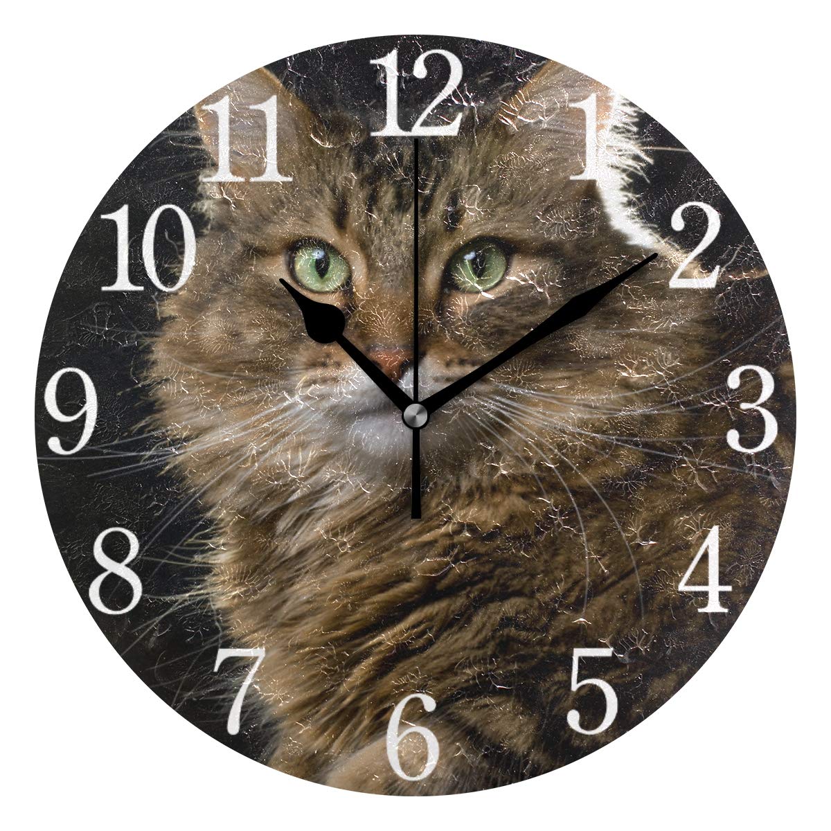 SKYDA Maine Coon Cat Wall Clock Arabic Numerals Design Cat Round Wall Clock for Living Room Bathroom Home Decorative