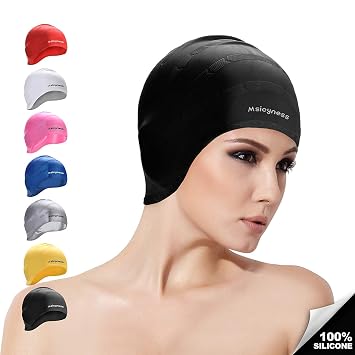 Msicyness Swim Cap Cover Ears For Long Hair 100 Silicone Swimming