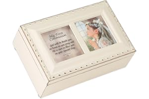 Cottage Garden First Communion God Beside You Matte Ivory Rope Trim Petite Music Box Plays Ave Maria