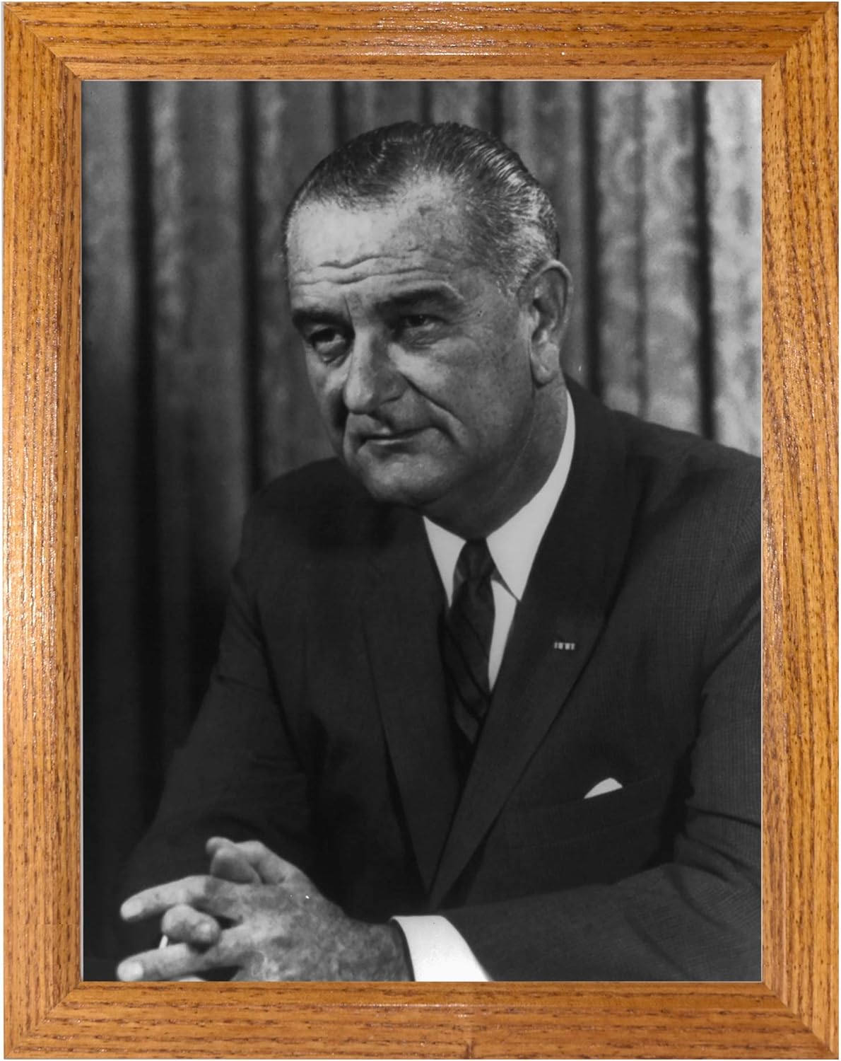 Photographs - Lyndon B. Johnson Photograph in a Honey Brown Frame - Historical Artwork from 1964 - (5