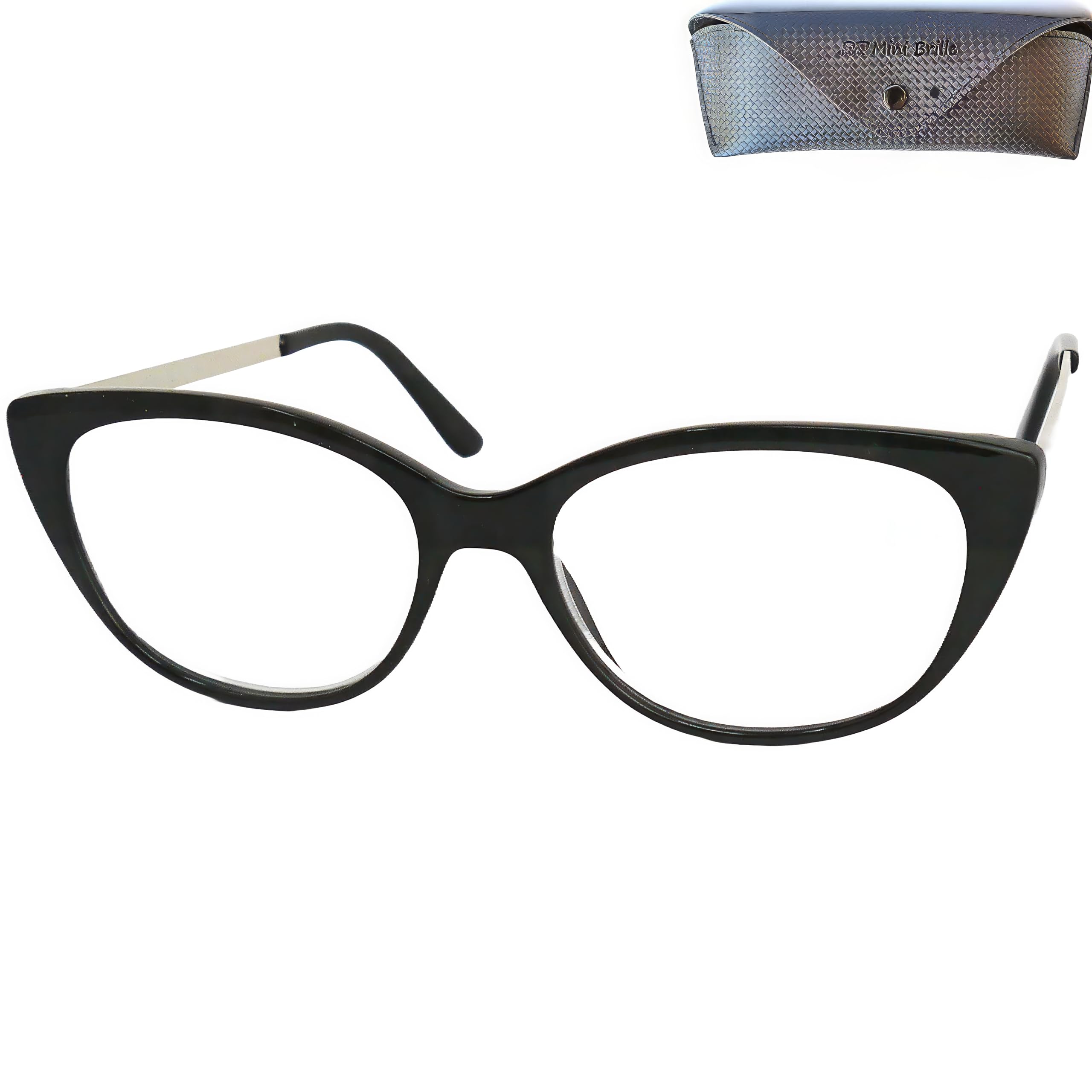 Mini Brille - Cat Eye Blue Light Blocking Reading Glasses, FREE Case, Plastic Frame (Black) with Metal Temples, Women Anti Blue Light Filter +1.00 Magnification