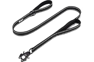 GEIT 4/5/6FT Heavy Duty Dog Leash with 2 Comfortable Padded Handles, Reflective Rope Leashes with Quick Release/Locking Tactical Frog Clip for Small Medium and Large Dogs, Black