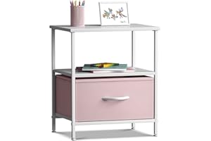 Sorbus 1 Drawer Shelf Storage Nightstand - Kids Bedside Furniture End Table Night Stand with Steel Frame Wood Top & Easy Pull Fabric Bins. Dresser & Chest for Home Bedroom Accessories Office & College