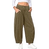 Fiona Jolin Corduroy Pants Women Barrel Casual Wide Leg Pant Mid Rise Elastic Back Waist Baggy Trousers with Pockets