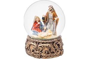 DUSVALLY Snow Globes Glitter Water Globe Musical Snow Globe Decoration Plays Silent Night, 100 mm, Nativity
