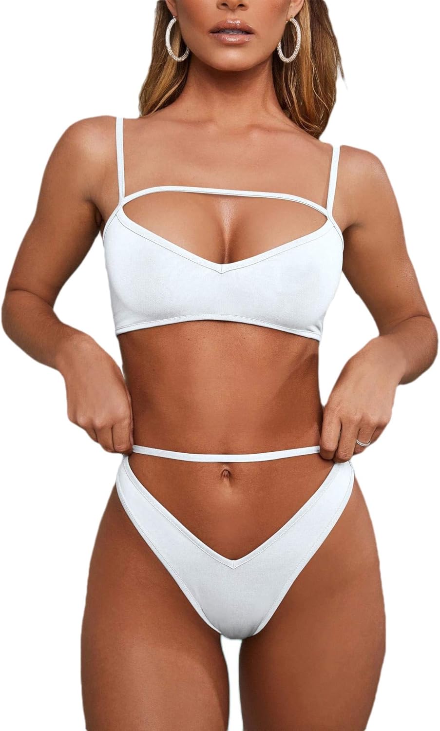 SherryDC Costume da bagno bikini da donna a vita alta con scollo a V