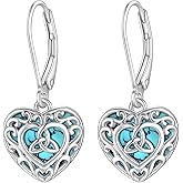 Turquoise Earrings for Women Sterling Silver Celtic Knot Heart Dangle Earrings Filigree Drop Leverback Jewelry Mothers Day Gifts