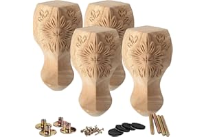La Vane 6 inch / 15cm Wooden Furniture Legs, Set of 4 European Style Solid Wood Carving Furniture Replacement Feet Decoration for Sofa Cabinet Wardrobe Table Loveseat