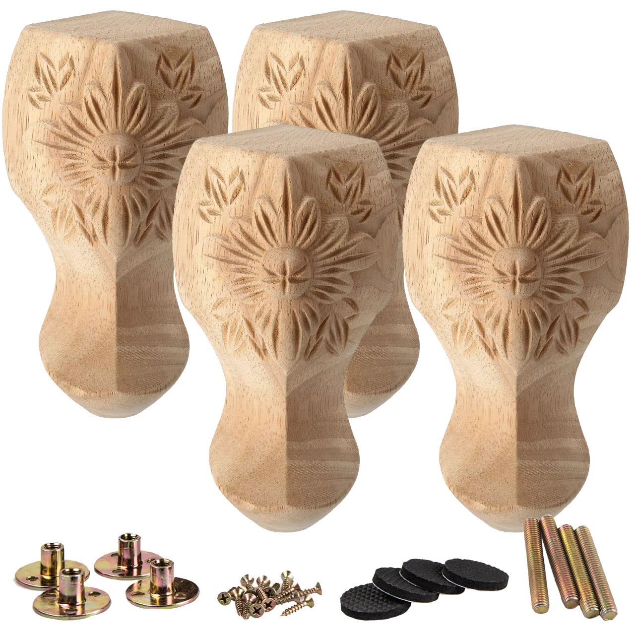 Photo 1 of La Vane 8 inch / 20cm Wooden Furniture Legs, Set of 4 European Style Solid Wood Carving Furniture Replacement Feet Decoration for Sofa Cabinet Wardrobe Table Loveseat