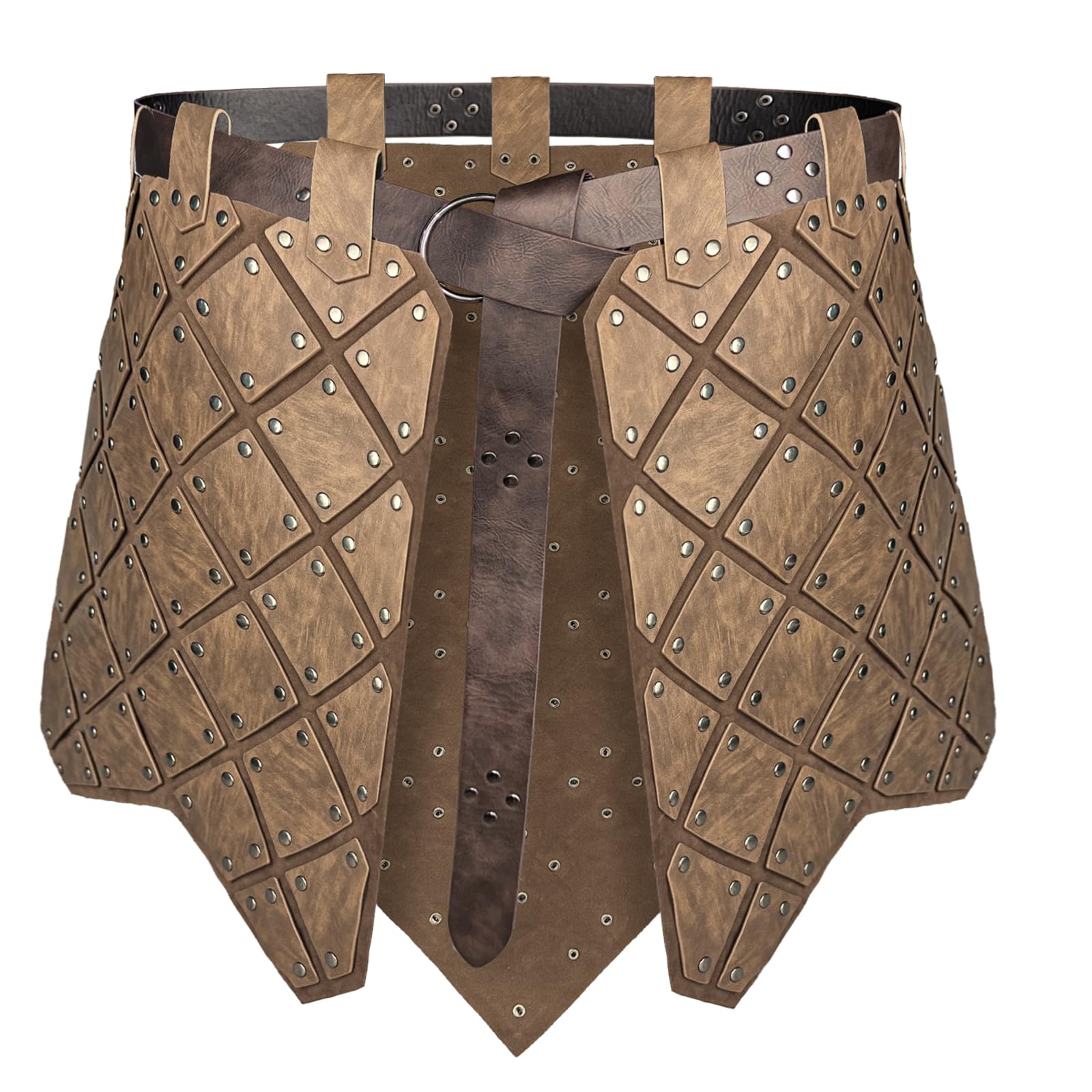 Photo 1 of HiiFeuer Medieval Faux Leather 3PCs Waist Armor with Belt, Middle Ages Cosplay Thigh Armor, Mercenary&Knights Skirt Armor (Brown A)