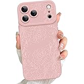 LEOMAKRON Designed for iPhone 17 Pro 6.3'' 2025 Phone case, Cute Line Peony Rose Floral Pattern Case, Aesthetic Pattern Print Slim TPU Bumper for Women Girls Case (Pink)