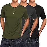 COOFANDY Men's 3 Pack Henley Shirts Short Sleeve Casual Basic Tees Classic Henley Summer Solid T Shirts with Pocket