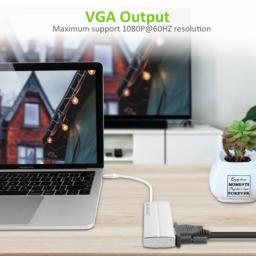 Omars USB C Hub VGA, 4-in-1 Aluminum 1080P VGA Adapter + 3 * USB 3.0 Ports for New Macbook, Macbook Pro 2016/2017, Google ChromeBook Pixel, Huawei Matebook and Other Type C Devices