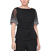 Alex Evenings Womens Plus Size Metallic Knit 3/4 Sleeve Blouse, Pair with Our Pants Or Skirts for Any Formal Event