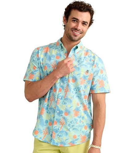 HUK Kona Solid manica corta pesca Button Down Shirt per gli uomini, bianco, S