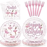 Greencian 96Pcs Ballerina Birthday Party Supplies Pink Dancing Girl Ballet Plates and Napkins Tableware Sets Ballerina Dancer Themed Decorations for Girls Women Baby Shower Tutu Dance Party Serves 24