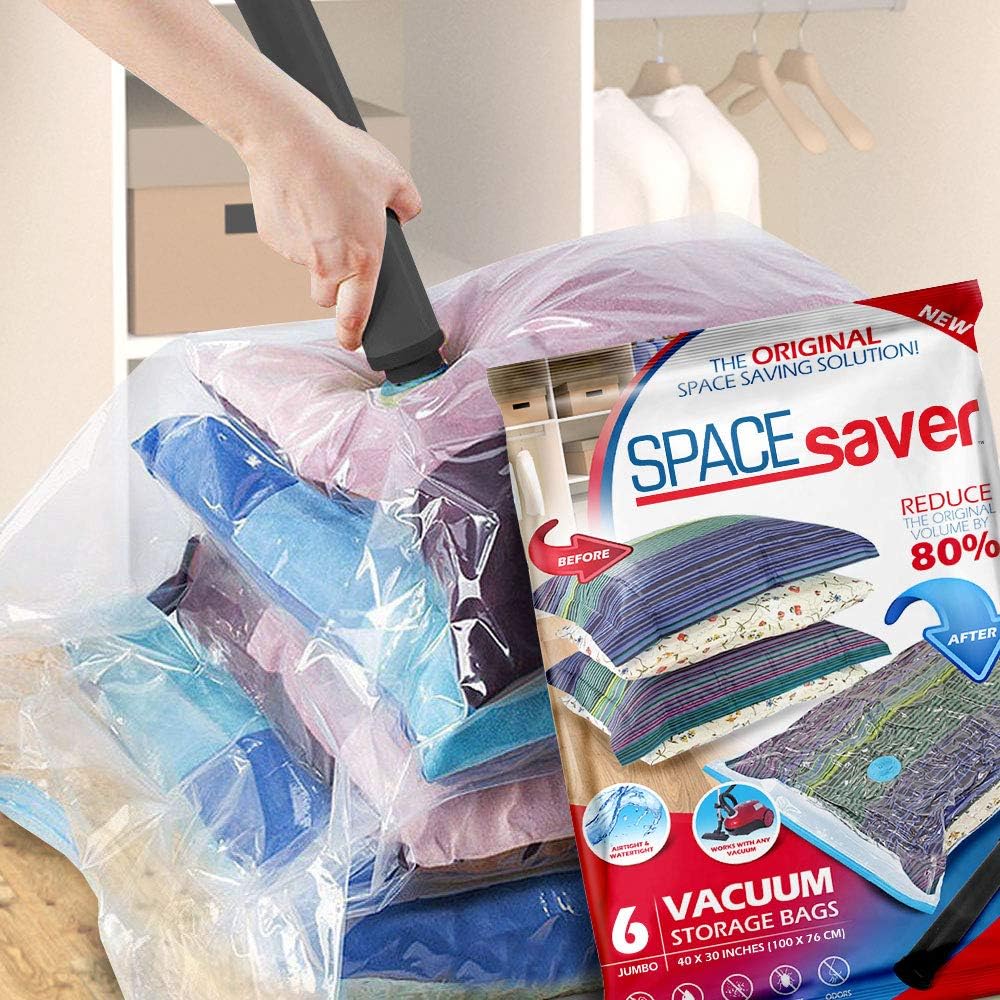 Spacesaver Premium Vacuum Storage Bags. 80% More Storage! Hand-Pump for Travel! Double-Zip Seal and Triple Seal Turbo-Valve for Max Space Saving! (Jumbo 6 Pack): Home & Kitchen