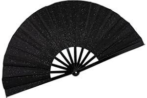 SIISSAPEKSID 13" Glitter Large Rave Fans Clap Fans for Line Dancing Folding Clack Handheld Foldable Decorative Fans Hand Fan for Dance, EDM Music Festivals & Parties(Black)