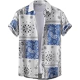 OYOANGLE Men's Short Sleeve Hawaiian Shirt Paisley Print Casual Button Down Aloha Shirt
