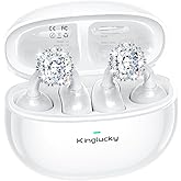 Kinglucky Jewelry-Inspired Clip-On Earbuds with Diamond Earrings, Comfortable Fit & 40H Playtime Open Ear Bluetooth 5.4 Wireless Headphones for Women, Small Ears, Sports & Workouts (White)