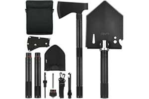 iunio Survival Shovel Multitool with Axe, Camping Shovel Hatchet, Tactical Shovel, Folding with Carrying Bag for Camping, Hiking, Backpacking, Entrenching, Car Emergency