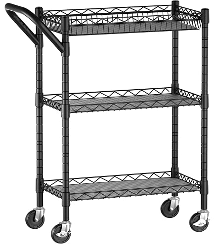 Chariot à 3 étagères AV Tuffy – Acier, Noir, Avec Clips De Gestion Des Câbles