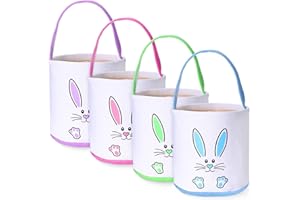 GERRII 4 Pieces Easter Bunny Basket Bags for Kids Canvas Eggs Hunt Bag Rabbit Easter Basket Easter Bucket Toys Bucket Tote Bag with Handle for Boys and Girls Easter Decor Personalized Eggs Present Carry